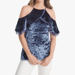 SHORT-SLEEVE COLD-SHOULDER VELVET FLOUNCE TOP